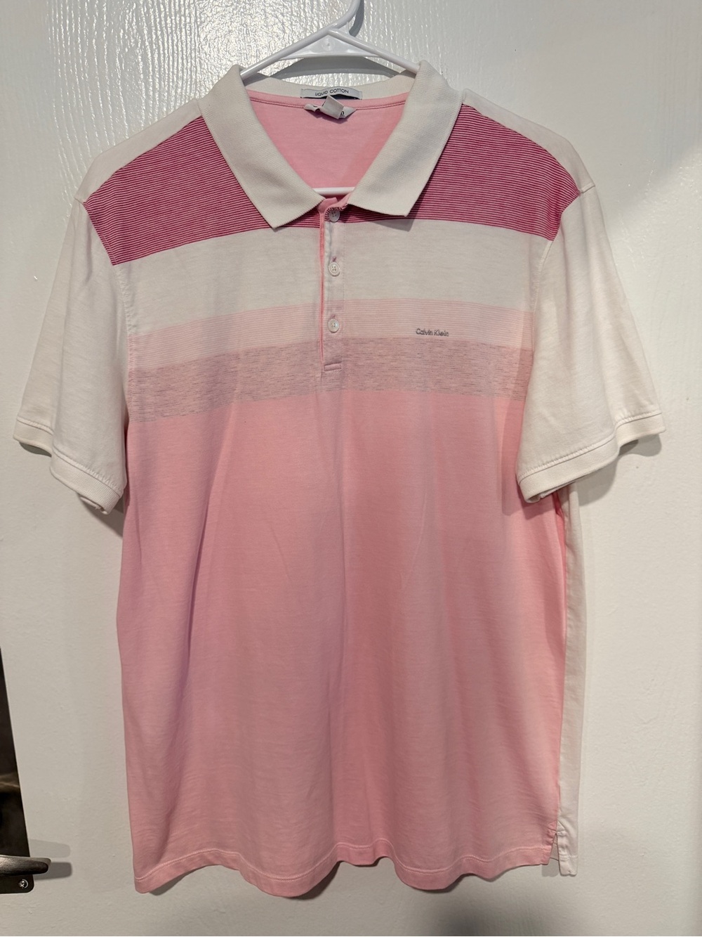 Calvin Klein Pink and White Striped Polo